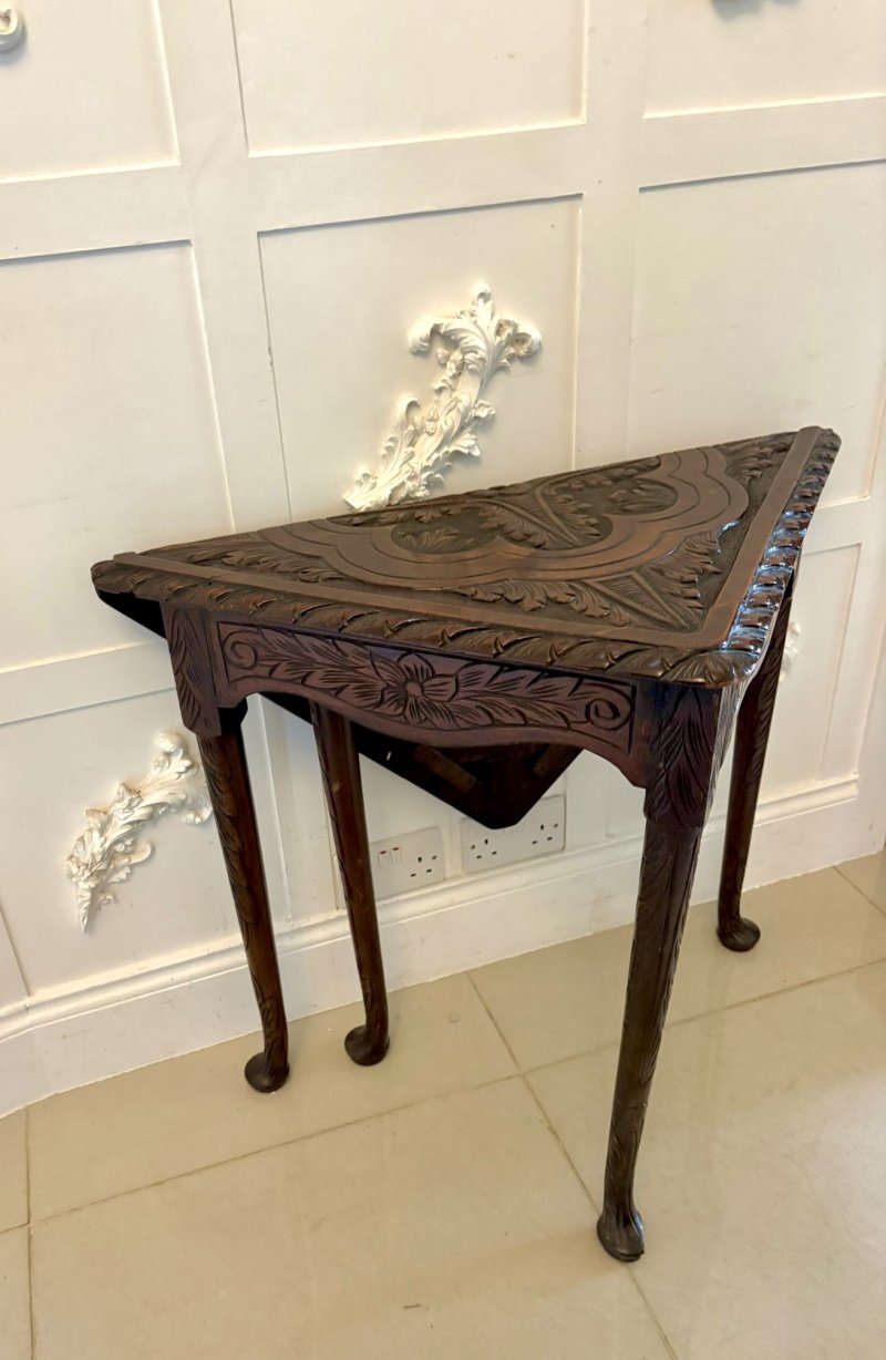 Antique Rare George III Carved Mahogany Folding Corner Table - Image 2